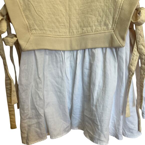 Zara Quilted Vest Layered Top White Flowy Blouse Cream Overlay Side Ties Office - Picture 8 of 10